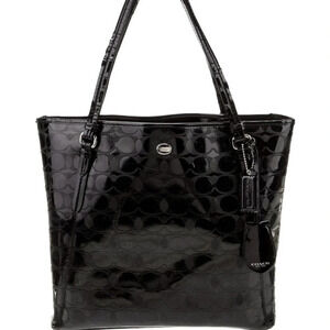 Coach logo monogram patient leather tote handbag